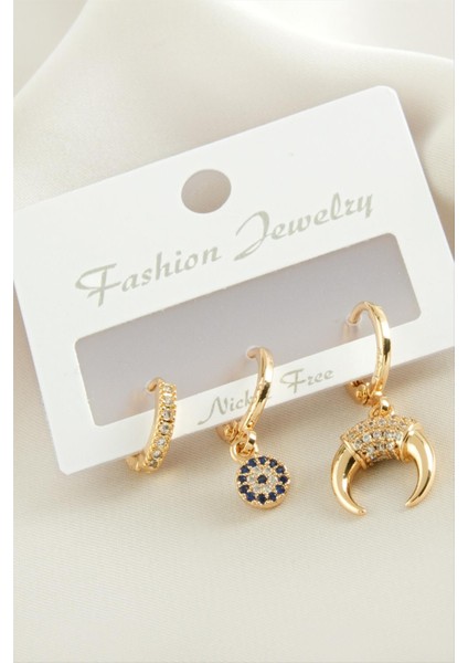 Wizard 3 Adet Hilal Zirkon Taşlı Küpe-Sarı fiyatları