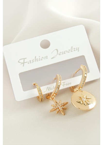 Wizard 3 Adet Yıldız Zirkon Taşlı Küpe-Sarı fiyatları