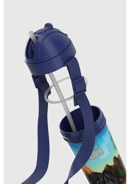 Cosmo Lenticular Dinazor Desenli 415 ml Pipetli Askılı Pp Çocuk Matara 912149 Mavi modelleri