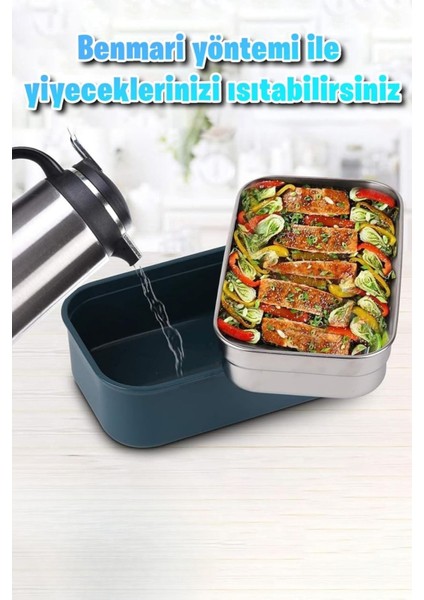 3 Bölmeli Çelik Saklama Kabı 1600 ml BL2221-2