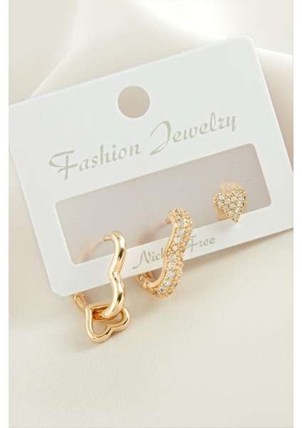 Wizard 3 Adet Kalp Zirkon Taşlı Küpe-Sarı fiyatları