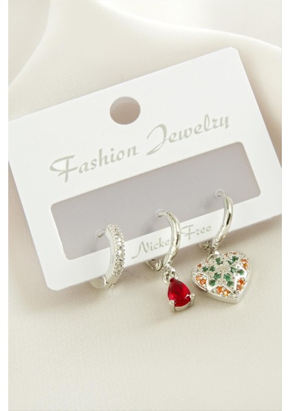 Wizard 3 Adet Kalp Zirkon Taşlı Küpe-Gümüş Rengi fiyatları