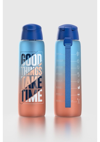 Pera Çift Renk Yazı Desenli 820 ml Askılı Mat Tritan Matara 912134 Mavi-Turuncu fiyatları