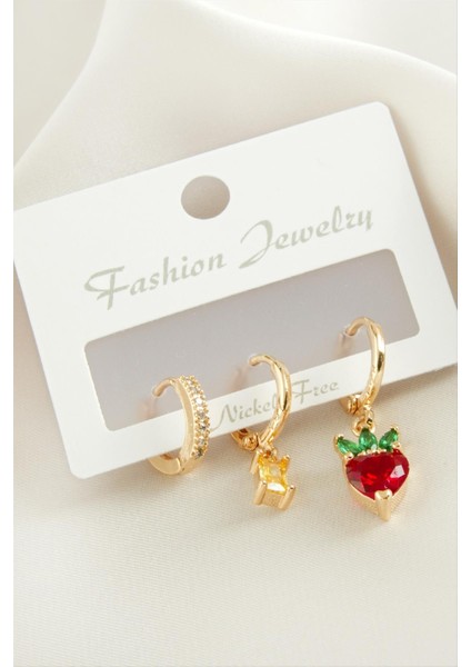 Wizard 3 Adet Kalp Zirkon Taşlı Küpe-Sarı fiyatları