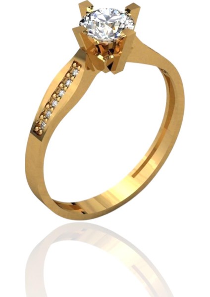 Tek Taş Çapraz Tırnak 14 Ayar Altın Yüzük