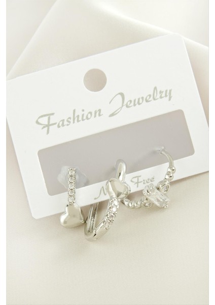 Wizard 3 Adet Kalp Zirkon Taşlı Küpe-Gümüş Rengi fiyatları