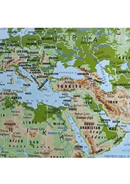 Dünya Fiziki Haritası 78 x 135 cm Plastik Çıtalı ve Selefon Kaplamalı