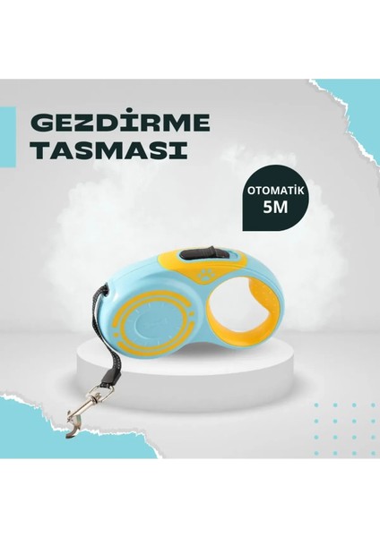 Makaralı Otomatik 5 Metre Geri Çekilebilen Kedi Köpek Gezdirme Tasması
