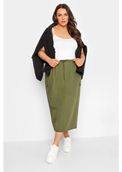 Büyük Beden Midi Boy Beli Büzgülü Arkadan Yırtmaçlı Kargo Etek 302037 fiyatları
