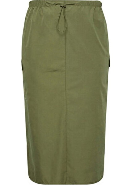 Büyük Beden Midi Boy Beli Büzgülü Arkadan Yırtmaçlı Kargo Etek 302037