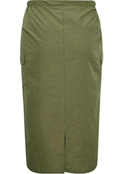 Büyük Beden Midi Boy Beli Büzgülü Arkadan Yırtmaçlı Kargo Etek 302037