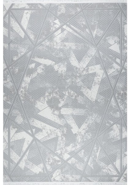 Geometrik Tasarımlı Pamuk Tabanlı Salon - Oturma Odası Gri Renk Halı