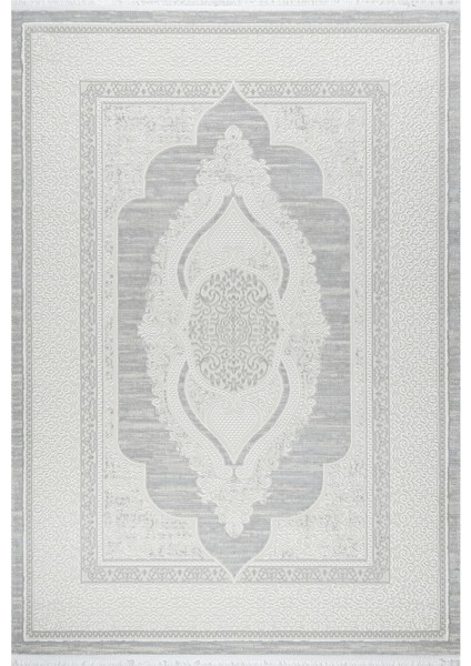 Osmanlı Medalyonlu Halı Desenli Pamuk Tabanlı Salon - Oturma Odası Gri Renk Halı