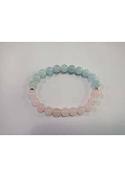 Pembe Kuvars & Akuamarin Doğal Taş Bileklik 8mm