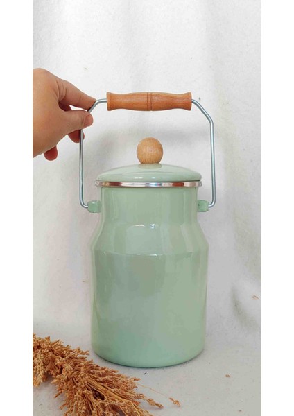Mint Emaye Otantik Bakraç 2 Litre Süt Yoğurt Bakliyat Un Kabı