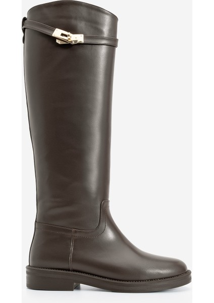 Kadın Tokalı Binici Günlük Çizme Velote Kahve modelleri