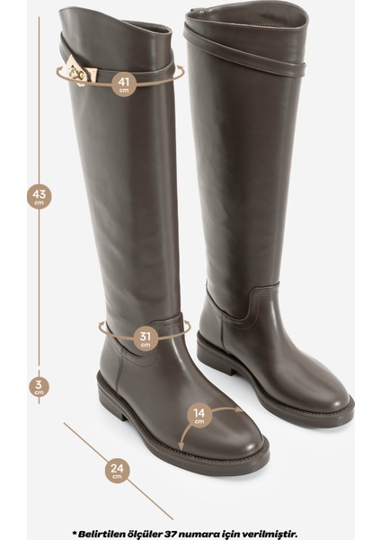 Kadın Tokalı Binici Günlük Çizme Velote Kahve
