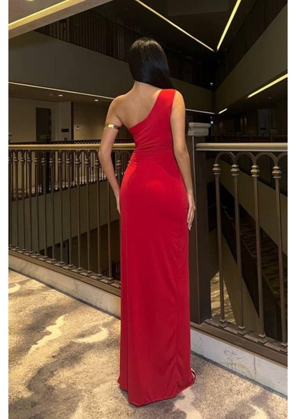 Tek Omuz Detaylı Sandy Kumaş Elbise 583181 Kırmızı fırsatları