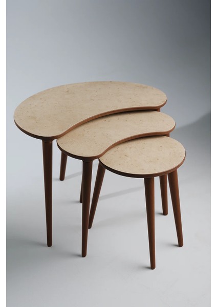 Berlin 3'lü Zigon Sehpa %100 Mdf Traverten