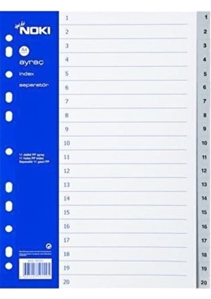 Seperatör Ayraç Evrak Düzenleyici 20 Parça A4 Boyutunda Mavi Renk fiyatları