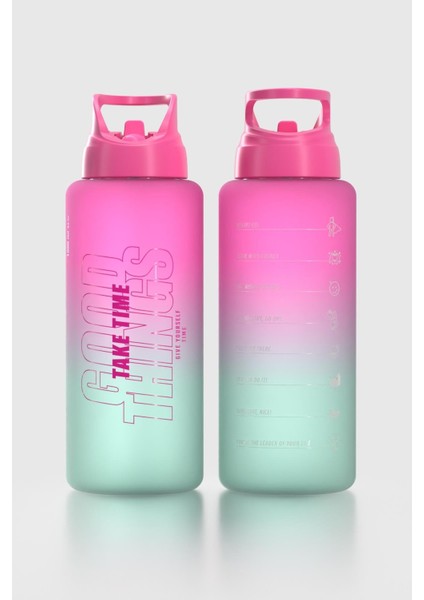 Moly Çift Renk Yazı Desenli 1000 ml Pipetli Mat Tritan Matara 912117 Fuşya-Turkuaz fiyatları