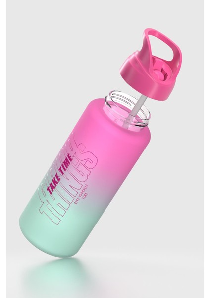 Moly Çift Renk Yazı Desenli 1000 ml Pipetli Mat Tritan Matara 912117 Fuşya-Turkuaz modelleri