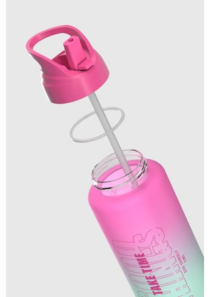 Moly Çift Renk Yazı Desenli 1000 ml Pipetli Mat Tritan Matara 912117 Fuşya-Turkuaz fırsatları