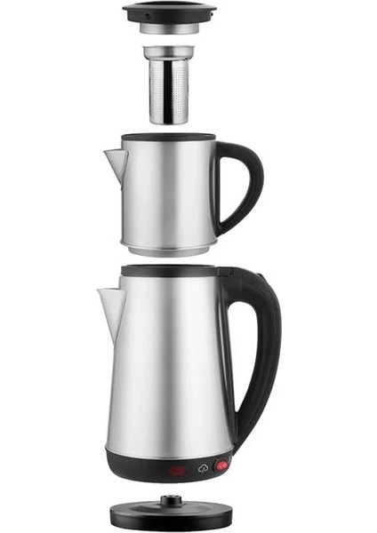Crown CRW-2201 1800W 1.8 - 0.8 Litre Çelik Hazneli Çaycı Mutfak Kettle Demlikli ve Süzgeçli Inox fırsatları