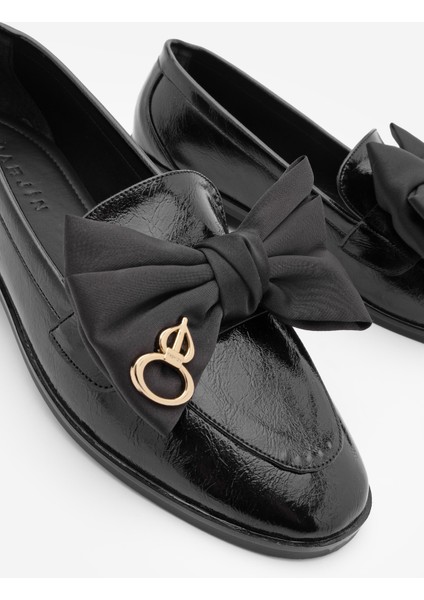 Kadın Loafer Fiyonk Detaylı Tokalı Günlük Ayakkabı Santoz Siyah Rugan indirimleri