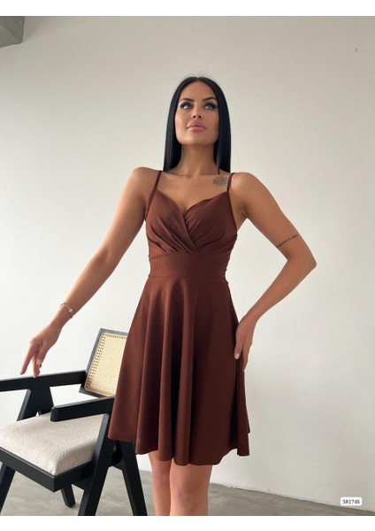 Krep Kumaş Ince Askılı Kloş Elbise 581746