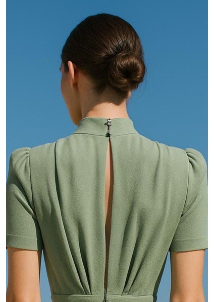 Sırt Pencereli Yırtmaçlı Yarım Kol Abiye Elbise Mint 582993 fiyatları