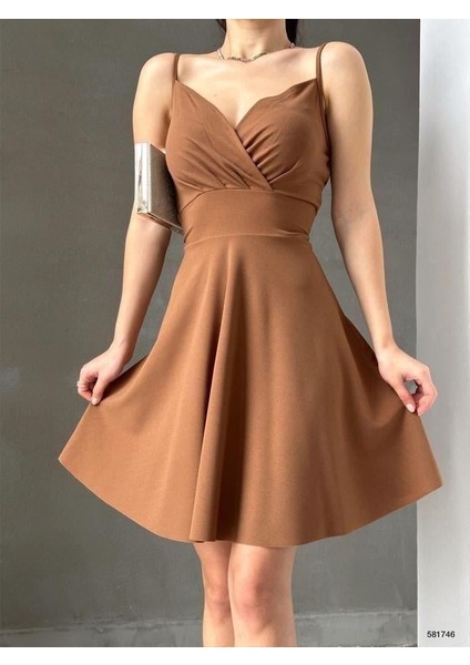 krep Kumaş Ince Askılı Kloş Elbise 581746