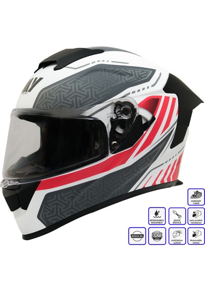 Gp My Helmet MKS001-WRG Yarış Spoiler Güneş Vizörlü Şeffaf Full Face Motosiklet Kaskı M