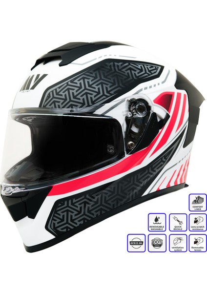 Gp My Helmet MKS001-WRB Yarış Spoiler Güneş Vizörlü Şeffaf Full Face Motosiklet Kaskı Xl