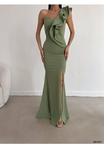 Tek Omuz Scuba Krep Abiye Elbise 581321 Mint fırsatları