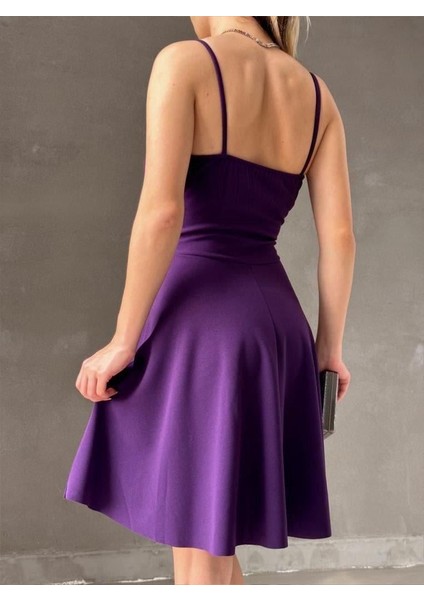 Krep Kumaş Ince Askılı Kloş Elbise 581746 Mor fiyatları