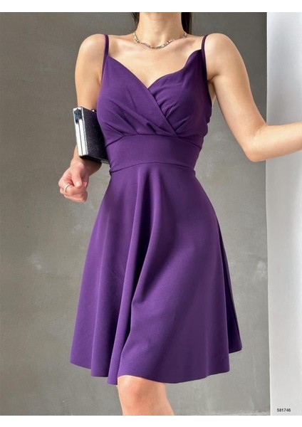 Krep Kumaş Ince Askılı Kloş Elbise 581746 Mor modelleri