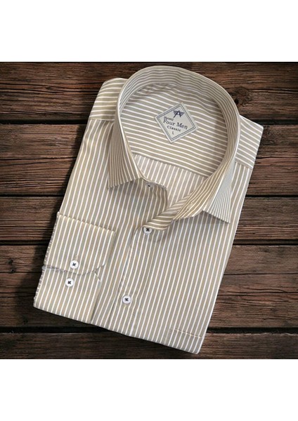 Erkek Klasik Geniş Rahat Kesim Cepli Çizgili Uzun Kollu Klasik Yaka Pamuk Gömlek fiyatları