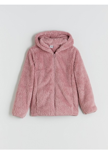 Yeni Sezon Kapüşonlu Pelüş Kız Çocuk Fermuarlı Sweatshirt
