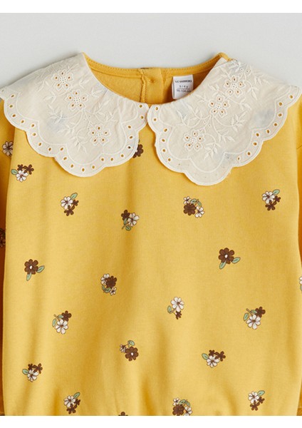 Yeni Sezon Bebe Yaka Çiçek Baskılı Kız Çocuk Sweatshirt fırsatları