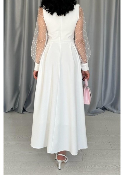 Beyaz Kolları Organze Kuplu Elbise fırsatları