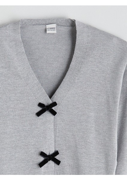 Yeni Sezon V Yaka Fiyonk Detaylı Kız Çocuk Triko Hırka modelleri