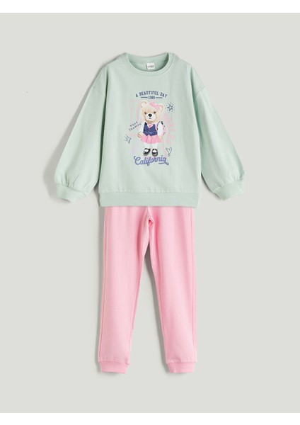 Yeni Sezon Bisiklet Yaka California Baskılı Kız Çocuk Pijama Takımı