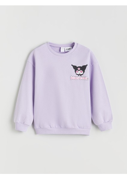 Yeni Sezon Bisiklet Yaka Kuromi Baskılı Kız Çocuk Sweatshirt