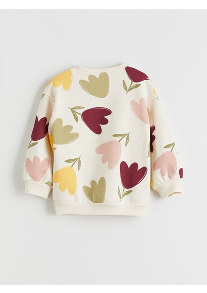 Yeni Sezon Bisiklet Yaka Çiçekli Kız Çocuk Sweatshirt fırsatları