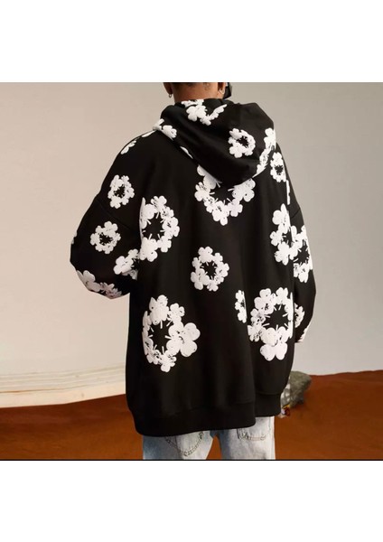 Büyük Beden Özel Tasarım Kapüşonlu Bahar Çiçeği Baskılı Oversize Erkek Hip Hop Sweatshırt fiyatları