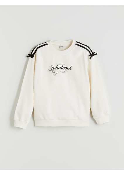 Yeni Sezon Bisiklet Yaka Baskılı Kız Çocuk Sweatshirt