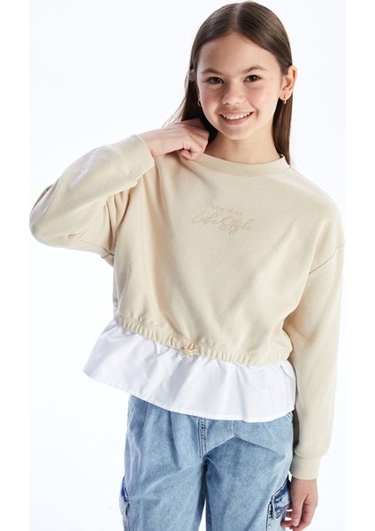 Yeni Sezon Bisiklet Yaka New York Baskılı Kız Çocuk Sweatshirt
