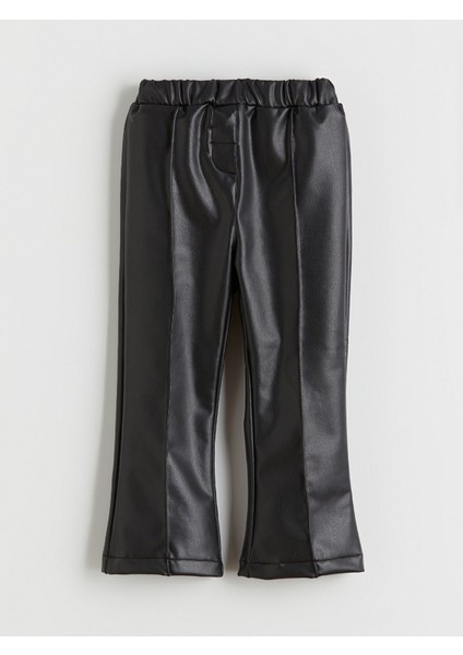 Yeni Sezon Beli Lastikli Deri Görünümlü Kız Çocuk Pantolon