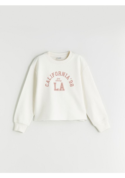 Yeni Sezon Bisiklet Yaka Baskılı Kız Çocuk Sweatshirt